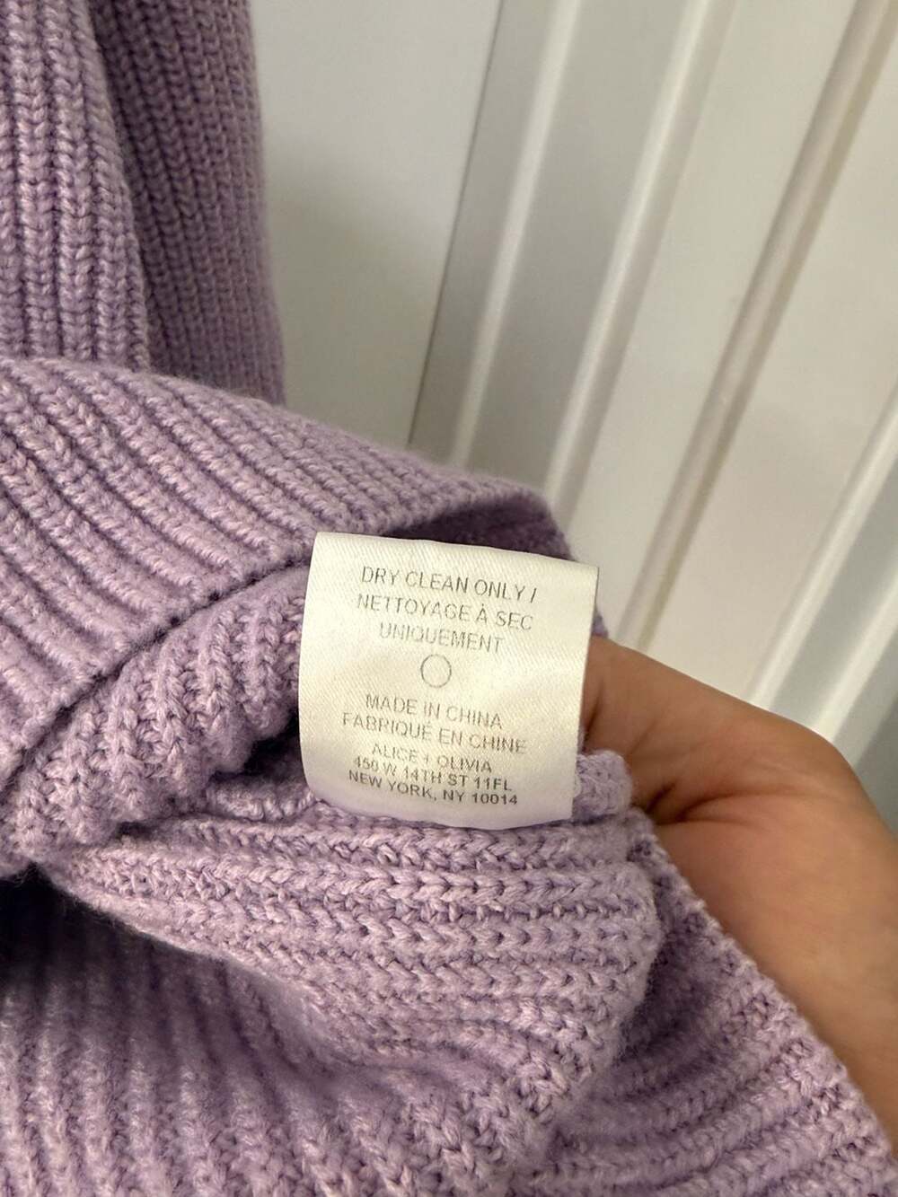 alice + olivia Lavender Ribbed Knit Turtleneck Sweater with Asymmetric Front Det - Picture 4 of 9